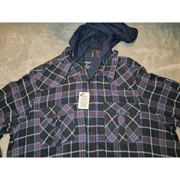 King Size Brand Flannel Button Down Hooded Shirt Long Sleeve Men's 2XL Big - Picture 3 of 8